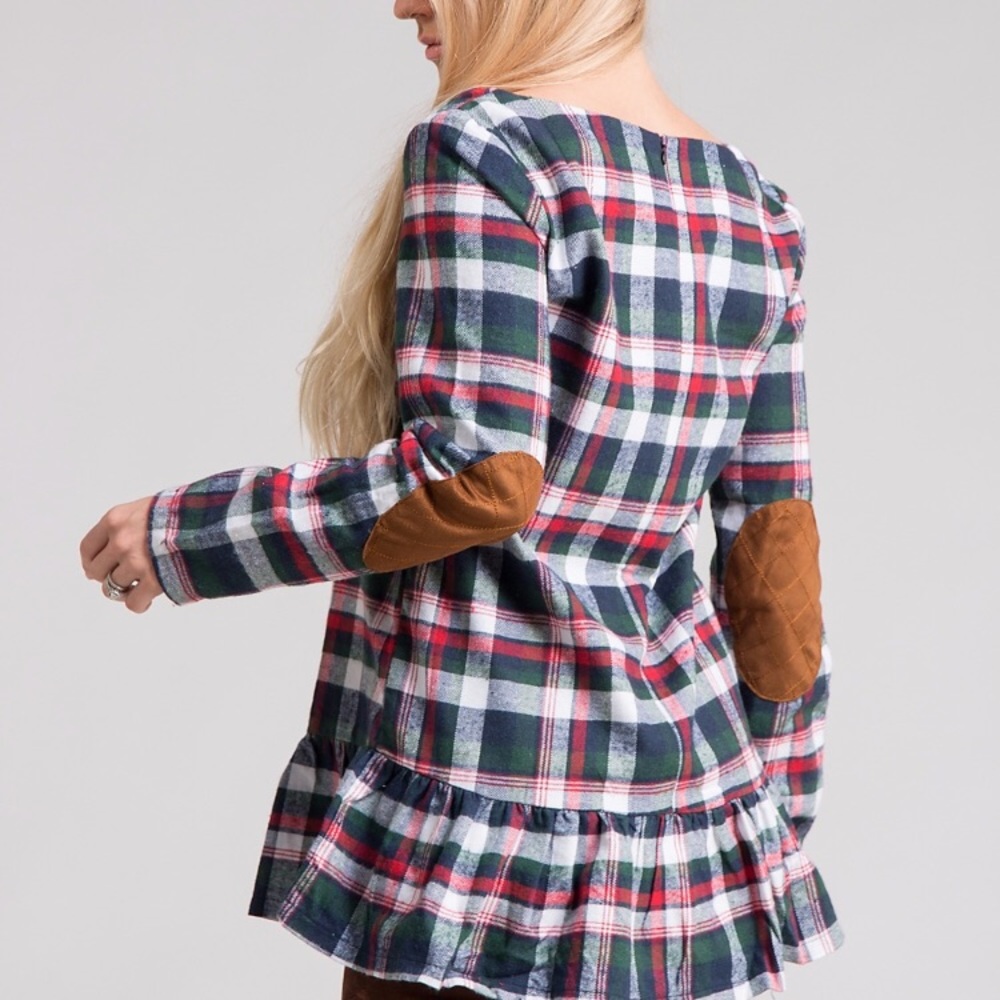Plaid elbow patch top